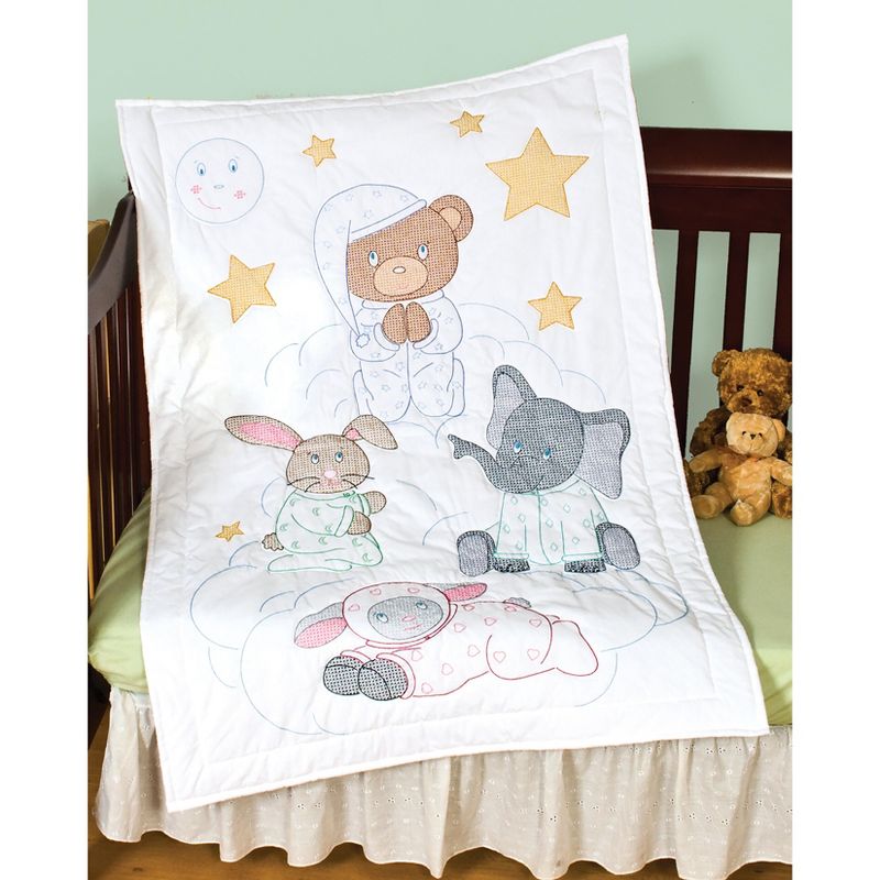 Jack Dempsey Stamped White Quilt Crib Top 40"X60"-Praying Bear & Friends, 2 of 4