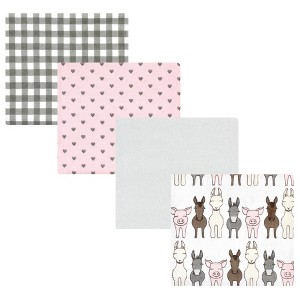 Hudson Baby Infant Girl Cotton Flannel Receiving Blankets, Farm Friends Pink, One Size - 1 of 4
