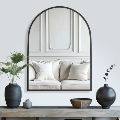 Spassway 24"H x 31"W Arched Versatile Decorative Aluminum Alloy Mirror Art Designs for Living Room Bedroom Entryway Office Home Black/Gold Available