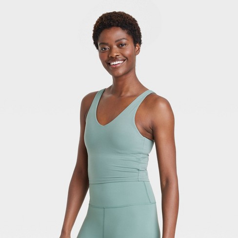 Women's Light Support V-neck Crop Sports Bra - All In Motion™ Green Xs :  Target