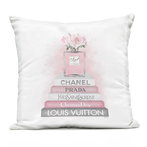 Stupell Industries Pink Perfume Blossoms Fashion Glam Books Outdoor Decorative Throw Pillow, 18 x 18 - 1 of 3