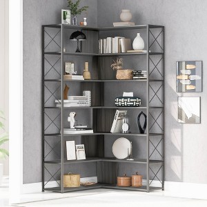 71"H 7-Tier Bookcase Home Office Bookshelf Display Rack L-Shaped Corner Bookcase with Open Storage Shelves and Metal Frame-ModernLuxe - 1 of 4