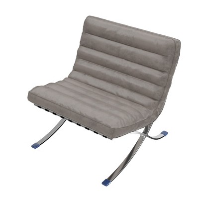 HomeRoots 29" Gray and Silver Tufted Leather and Upholstered Folding Lounge Chair
