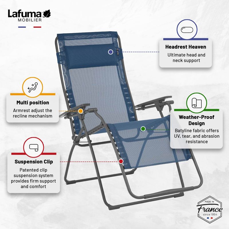 Lafuma Futura Zero Gravity Outdoor Steel Framed Lawn Recliner Chair, 3 of 9