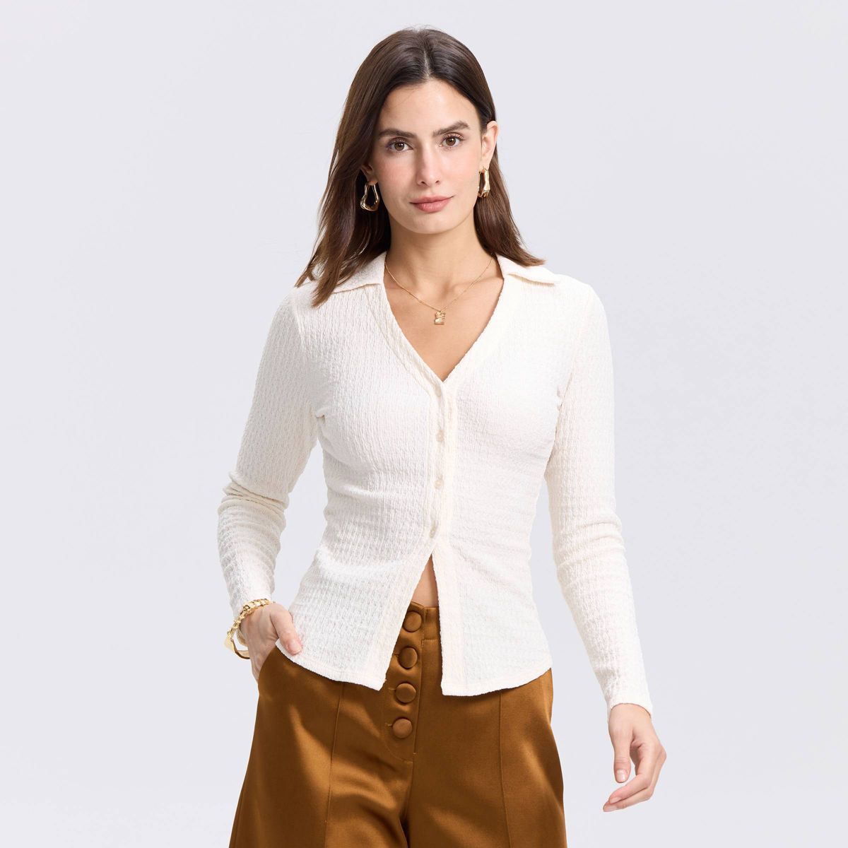 Women's Long Sleeve Button-Down Knit Top - A New Day™ - thumbnail 4