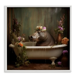 Stupell Industries Vintage Hippo Bathtub Black Framed Giclee Art - 1 of 4