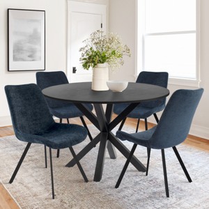 Oliver+Kourtney 5-Piece Solid Black Round Dining Table Set with 4 Upholstered Dining Chairs with Black Legs for 4-Maison Boucle - 1 of 4