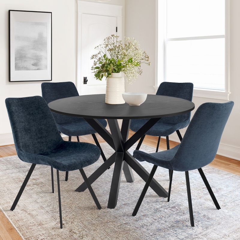 Oliver+Kourtney 5-Piece Solid Black Round Dining Table Set with 4 Upholstered Dining Chairs with Black Legs-The Pop Maison, 1 of 9