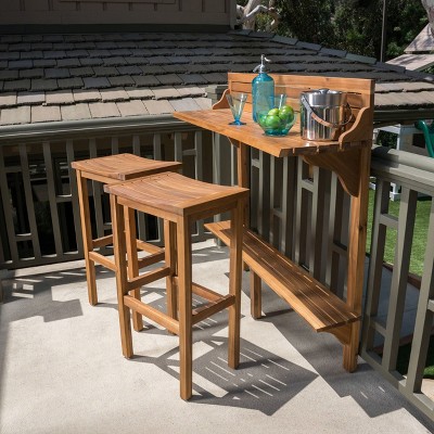 Caribbean 3pc Acacia Wood Patio Bar Set - Natural - Christopher