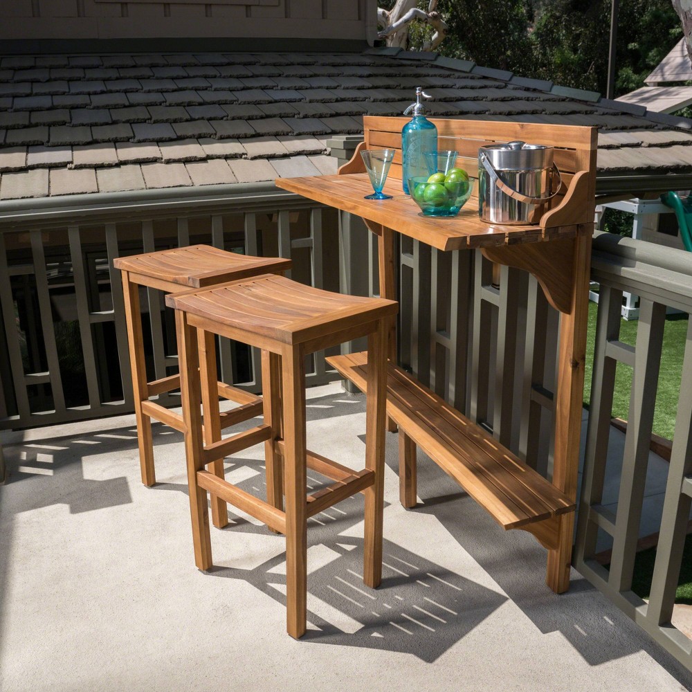 Photos - Garden Furniture Caribbean 3pc Acacia Wood Patio Bar Set - Natural - Christopher Knight Hom