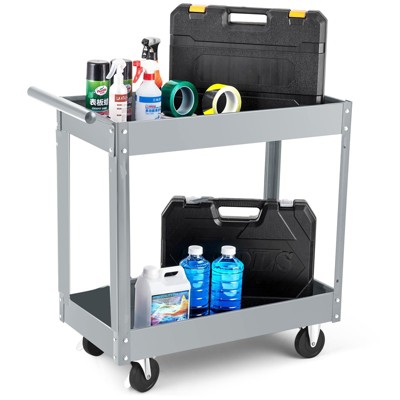 2 Tray Tool Cart, 400 LBS Capacity Rolling Tool Carts On Wheels, Heavy Duty Utility Cart with Pegboard, Mechanic Tool Storage Cart for Garage