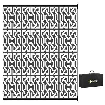 Outsunny RV Mat, Outdoor Patio Rug / Large Camping Carpet with Carrying Bag, 8' x 10', Waterproof Plastic Straw, Reversible, Black & White Chain