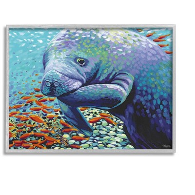 Stupell Industries Underwater Manatee Impressionist Framed Giclee Art