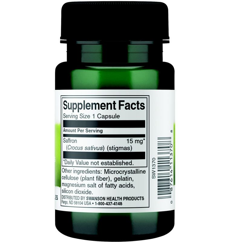 Swanson Herbal Supplements Full Spectrum Saffron Whole Ground Stigmas 15 mg Capsule 60ct, 2 of 3