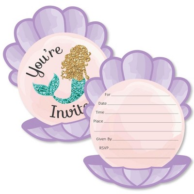 Big Dot of Happiness Let's Be Mermaids - Shaped Fill-in Invitations - Baby Shower or Birthday Party Invitation Cards with Envelopes - Set of 12