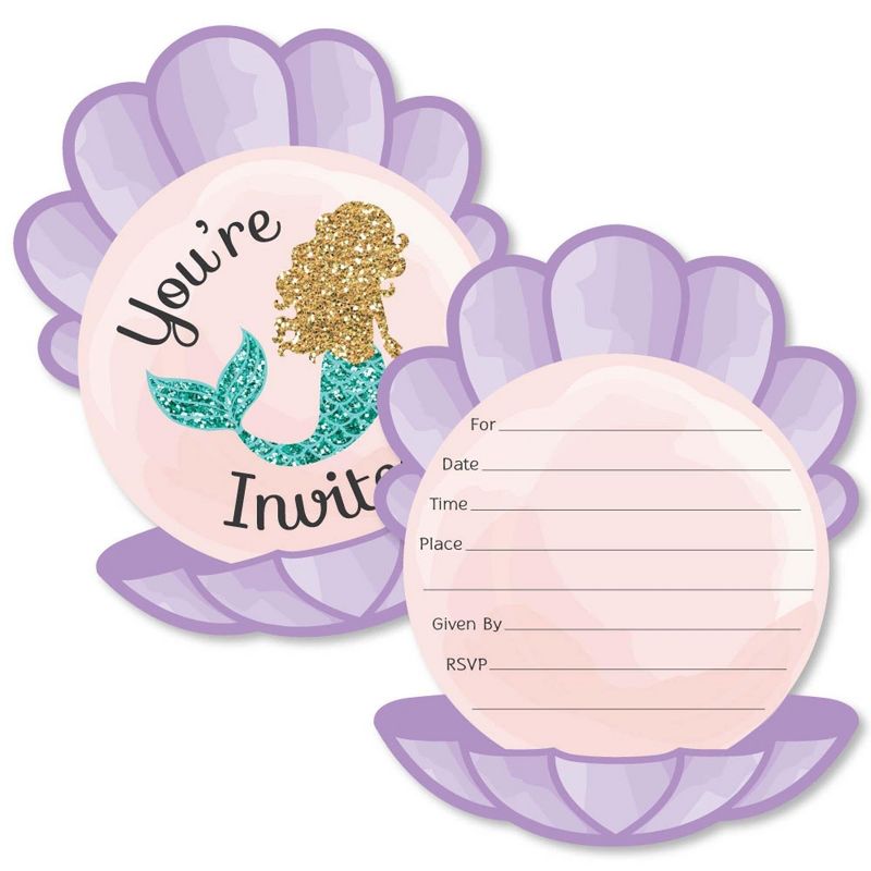 Big Dot of Happiness Let's Be Mermaids - Shaped Fill-in Invitations - Baby Shower or Birthday Party Invitation Cards with Envelopes - Set of 12, 1 of 7