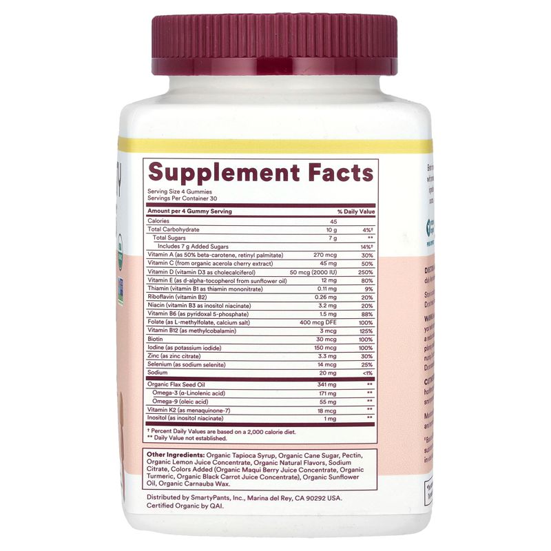 SmartyPants Organic Womens Multivitamin, Daily Gummy Vitamins: Biotin, Probiotics, Vitamin C, D3, B12, Omega 3, & Zinc for Immune Support, Energy, &, 2 of 3