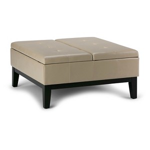 Lancaster Square Coffee Table Storage Ottoman SatCream Faux Leather - Wyndenhall, Ivory