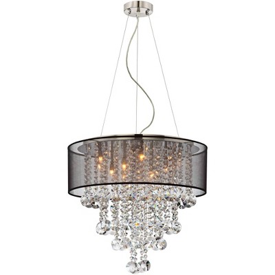 Possini Euro Design Brushed Nickel Chandelier 22" Wide Modern Clear Glass Crystal Black Sheer Shade 12-Light Fixture Dining Room