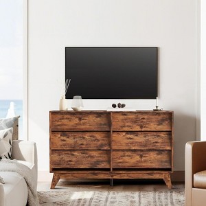6 Drawer Dresser, Vintage Chest of Drawers with Bevel Design, Modern Dresser TV Stand for Bedroom, Living Room, Entryway and Closet - 1 of 4