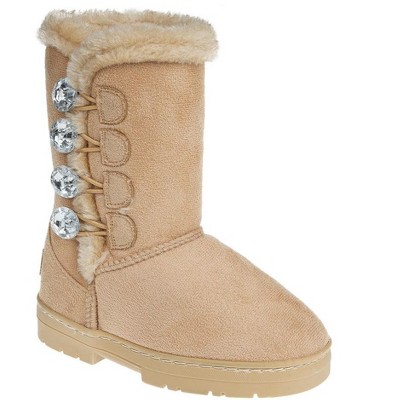 bebe Girl's Fur Trim Winter Boot with Sparkling Rhinestone Buttons - Chic and Cozy Stylish Boot for Girls