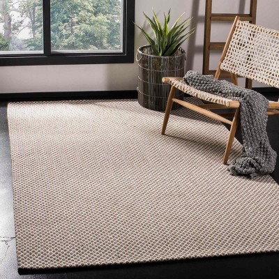 Ivory and Grey Hand-Knotted Wool Geometric 4' x 6' Rug