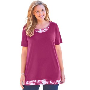 Woman Within Women's Plus Size Layered-Look Print Tunic - 1 of 4