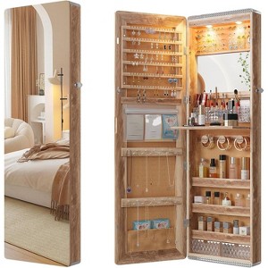 Fredees LED Mirror Jewelry Cabinet, 47.2" Wall or Over-the-Door Mounted Jewelry Armoire with Full-Length Mirror, 2 Drawers & Folding Dresser - 1 of 4