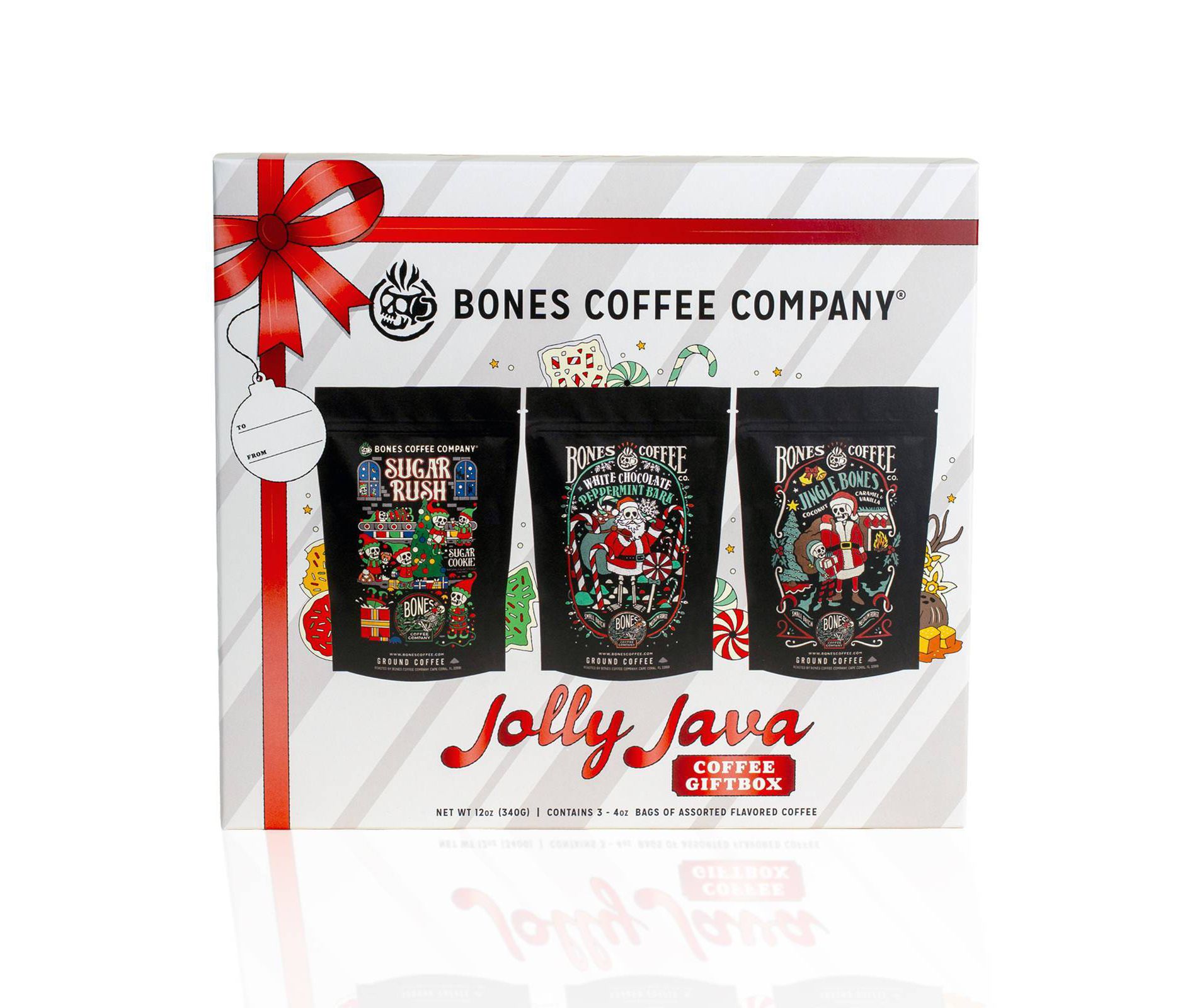 Bones Coffee Company Holiday Flavors Medium Roast Ground Coffee Gift Set Sample Pack - 12oz/3ct