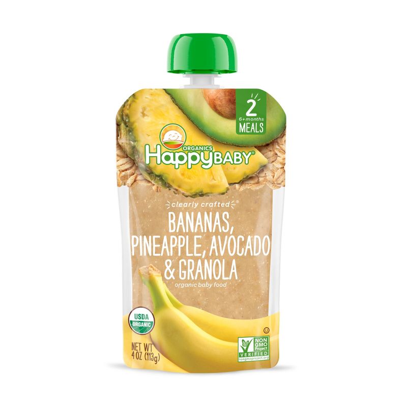 HappyBaby Clearly Crafted Bananas Pineapple Avocado &#38; Granola Baby Meals - 4oz, 1 of 7
