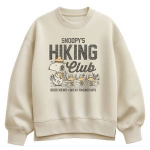 Women's Peanuts Snoopy's Hiking Club Oversized Fleece Crew