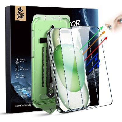 MAGIC JOHN 2 Pack Screen Protector (6.1") Eye Protection  for iPhone 15/iPhone 16  9H Tempered Glass