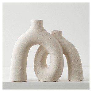 Aoibox Modern Boho Conjoined Donut Decorative Vase Set Matte Cream White Ceramic for Shelf Mantle Table Home Decor - 1 of 4