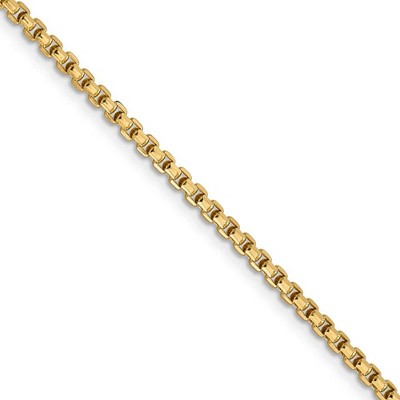 Black Bow Jewelry 2.45mm 14k Yellow Gold Hollow Round Box Chain Necklace