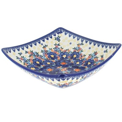 Blue Rose Polish Pottery Blue Dahlia Square Serving Dish