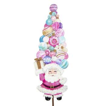 Round Top Collection Gallery Vintage Santa Tree Stake  -  1 Yard Decoration 31.25 Inches -  Christmas Yard Pastel Decor  -  C21115  -  Metal  -  Pink