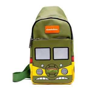 Nickelodeon Vegan Leather Crossbody Sling Bag, Teenage Mutant Ninja Turtles Party Van Close Up, Olive Green, 7" x 14" - 1 of 4