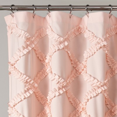 Blush Ruffle Diamond Polyester Shower Curtain with Liner
