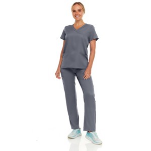 Hey Collection Women Scrubs Set 4-Way Stretch Mock Neck Top with Straight Leg Scrub Pants with Four Pockets - 1 of 4