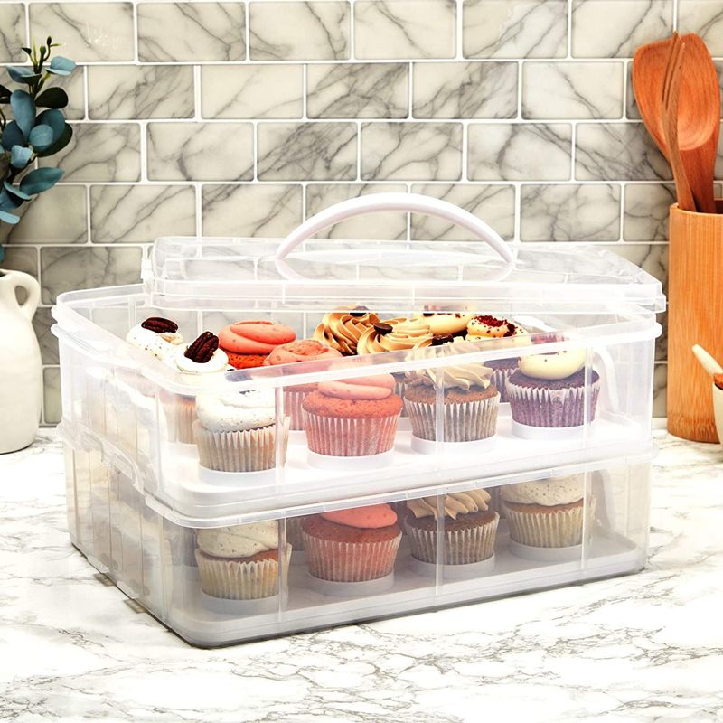 Juvale Clear Plastic 2 Tier Cupcake Carrier Storage Box Holder with Lid for 24 Cakes, 13.5x10.25x7.5 In, 2 of 10