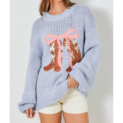 Women's Girly Pop Cow Boots Sweater - Baevely by Wellmade