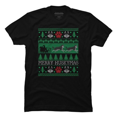 Men's Design By Humans Christmas Siberian Husky Dog Funny Husky Ugly Christmas Sweater By pahari T-Shirt
