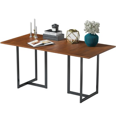 Costway 63'' Console Dining Table Rectangular Kitchen Table w/ Metal Frame and Wood Top