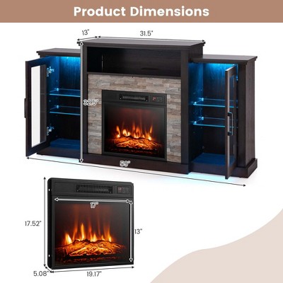 Dark Brown MDF and Glass Fireplace TV Stand with Cabinets