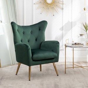 Roundhill Furniture Sovarol Velvet Button-Tufted Wing Back Accent Chair, Green - 1 of 4