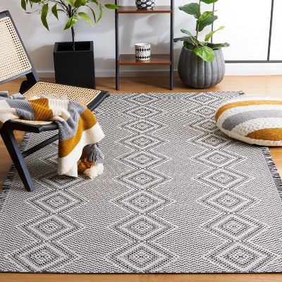 Ivory and Black Geometric Cotton Synthetic Rectangular Area Rug