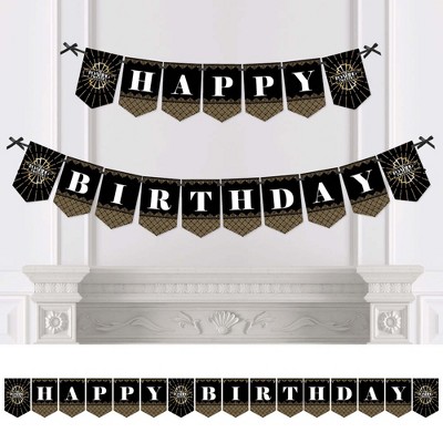 Big Dot of Happiness Roaring 20's - 1920s Art Deco Jazz Birthday Party Bunting Banner - Birthday Party Decorations - Happy Birthday