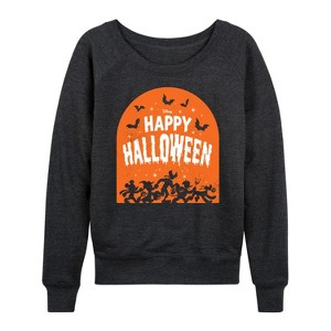 Women's - Disney - Happy Halloween Tombstone Lightweight French Terry Wide Neck Long Sleeve Shirt - 1 of 4