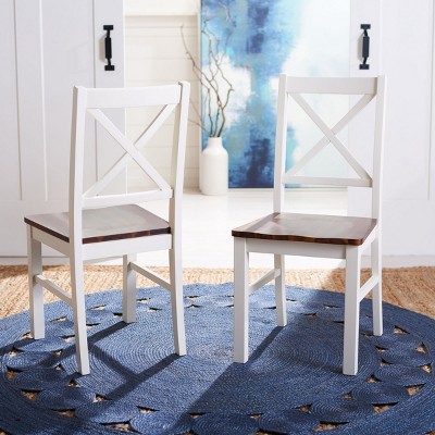 Akash White and Natural Wood Cross Back Dining Side Chair Set