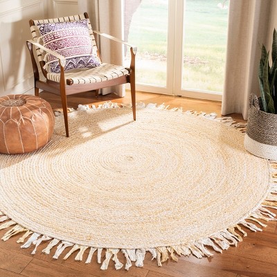 Handwoven Beige Cotton 4' Round Braided Reversible Rug